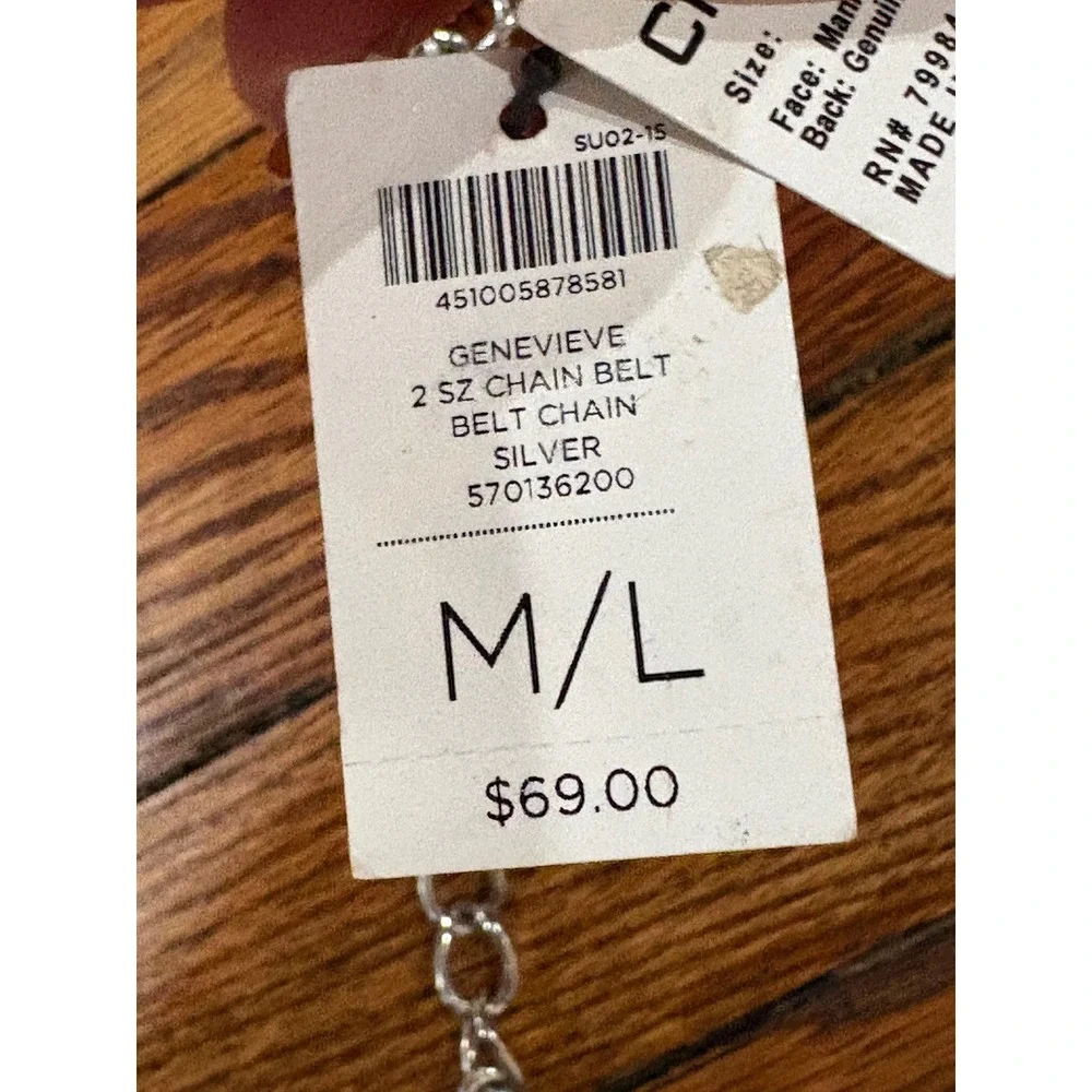 Chico's Genevieve‎ Silver Medallion Chain Belt M/L NWT